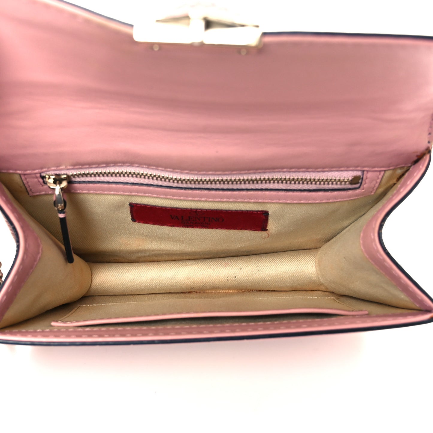 Vitello Enamel Small Glam Lock Rockstud Flap Water Rose