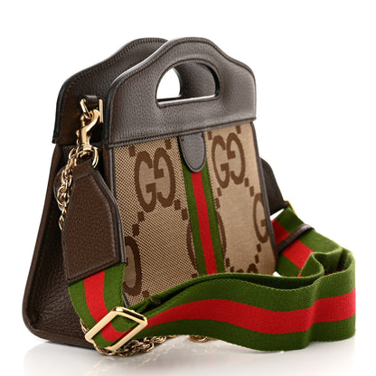 Gucci Monogram Jumbo GG Textured Dollar Calfskin Web Small Ophidia Slip Handle Tote Beige Ebony New Acero 3 of 11