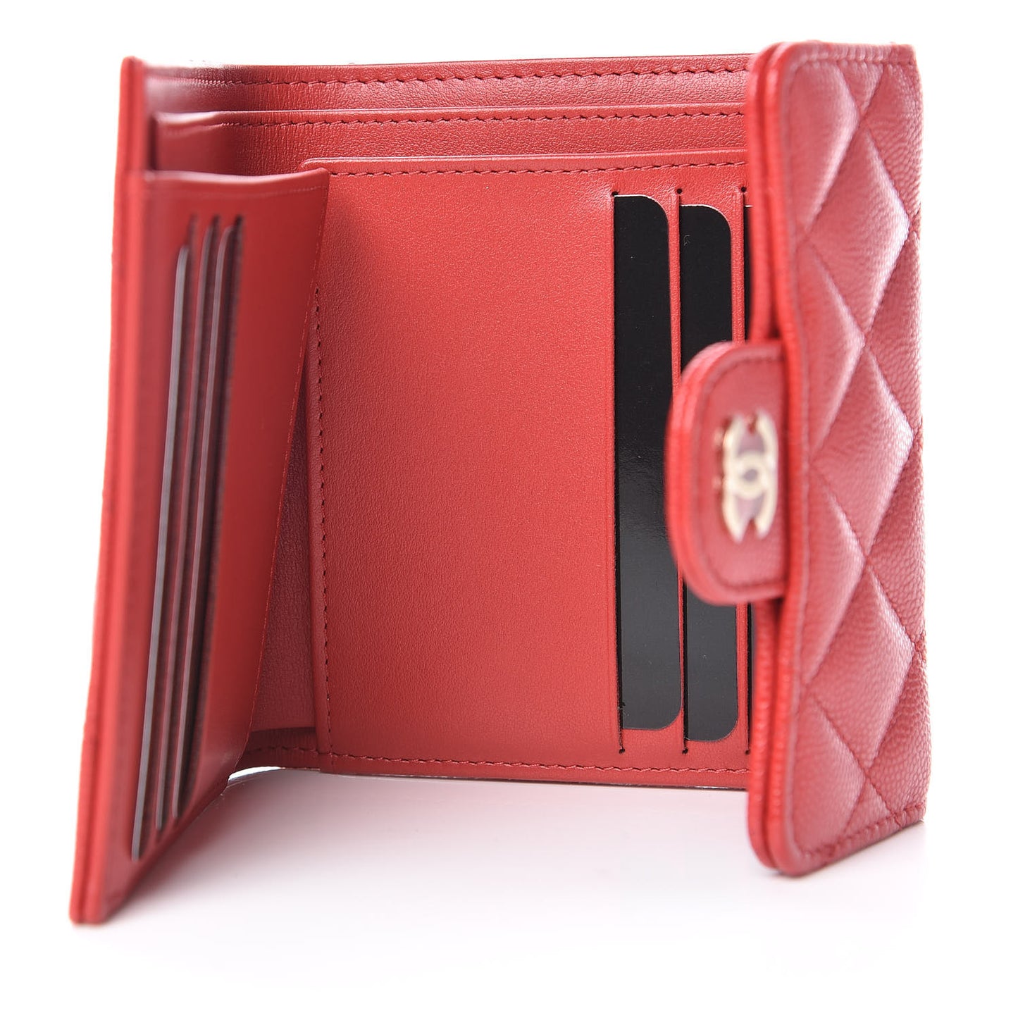 Caviar Quilted Compact Flap Wallet Red