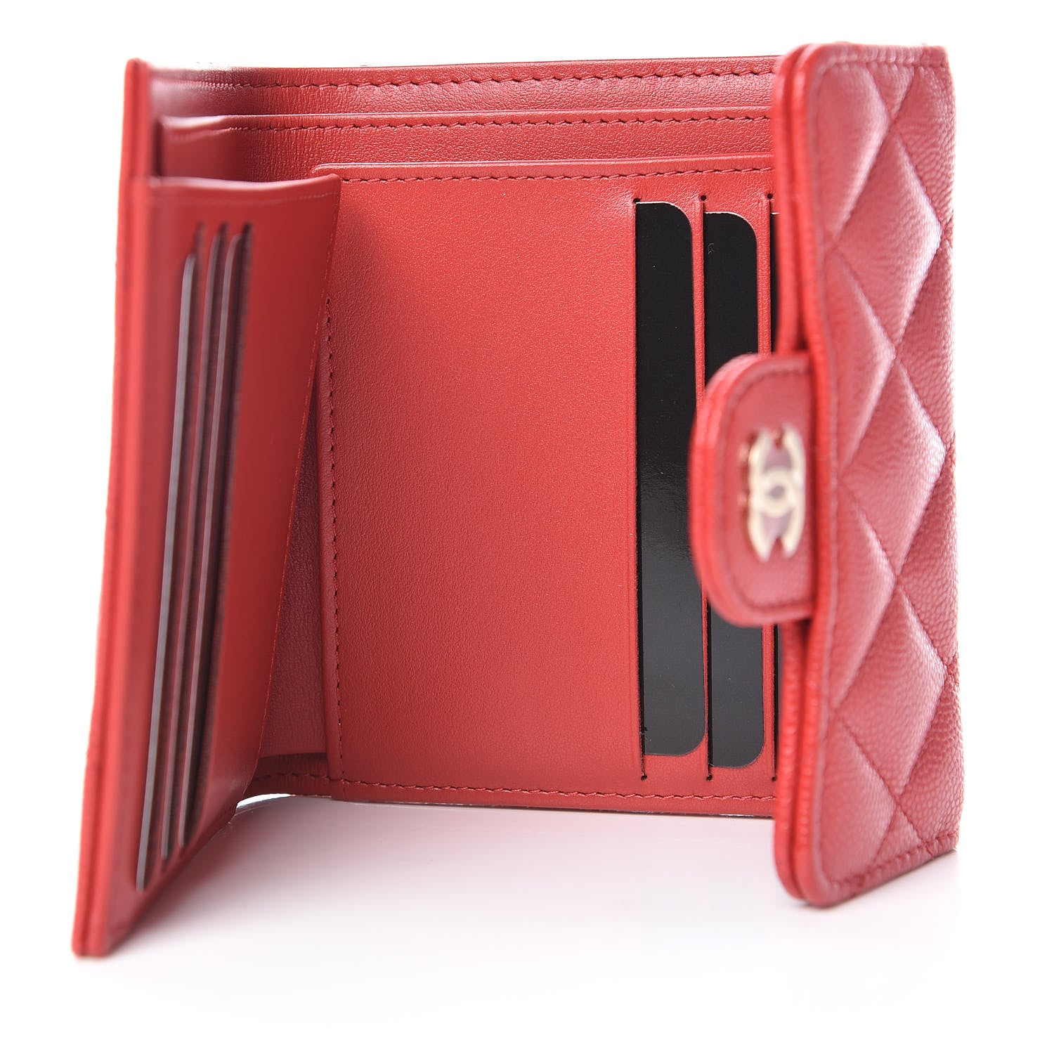 Chanel Caviar Quilted Compact Flap Wallet Red 5 of 9