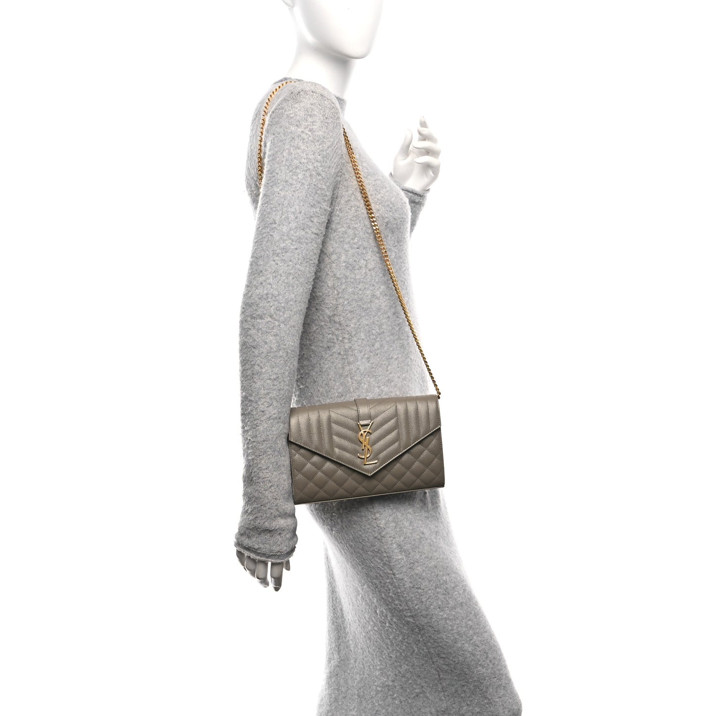 Grain De Poudre Mixed Matelasse Triquilt Monogram Chain Wallet Dark Beige