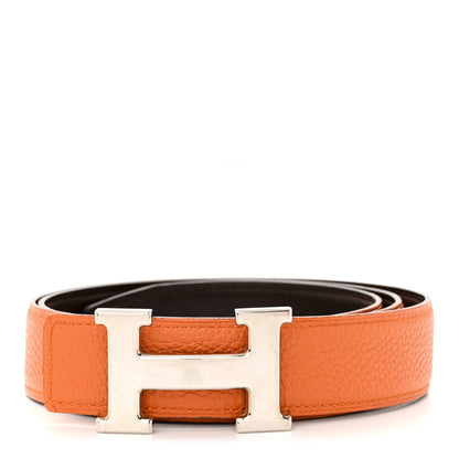 Hermes Togo Box 32mm H Belt 85 34 Orange Chocolate 1 of 17