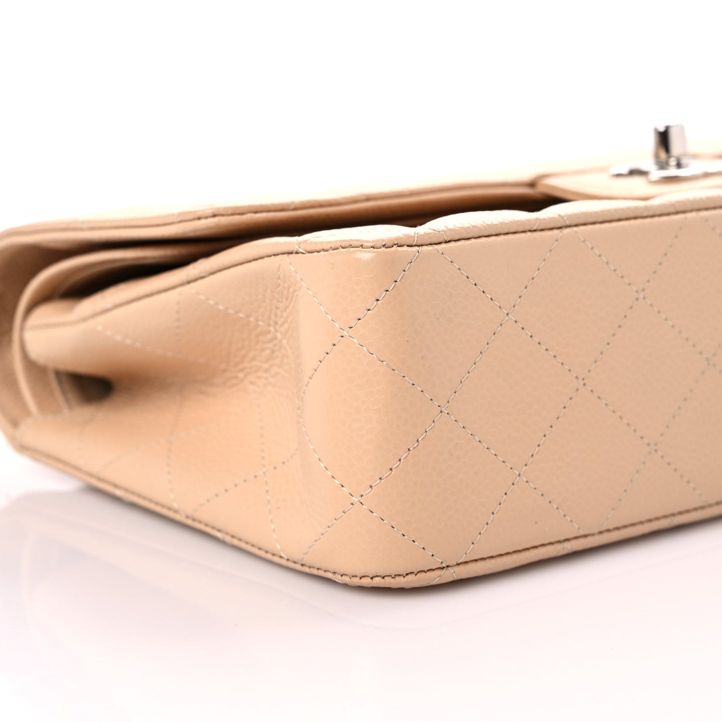 Caviar Quilted Medium Double Flap Beige