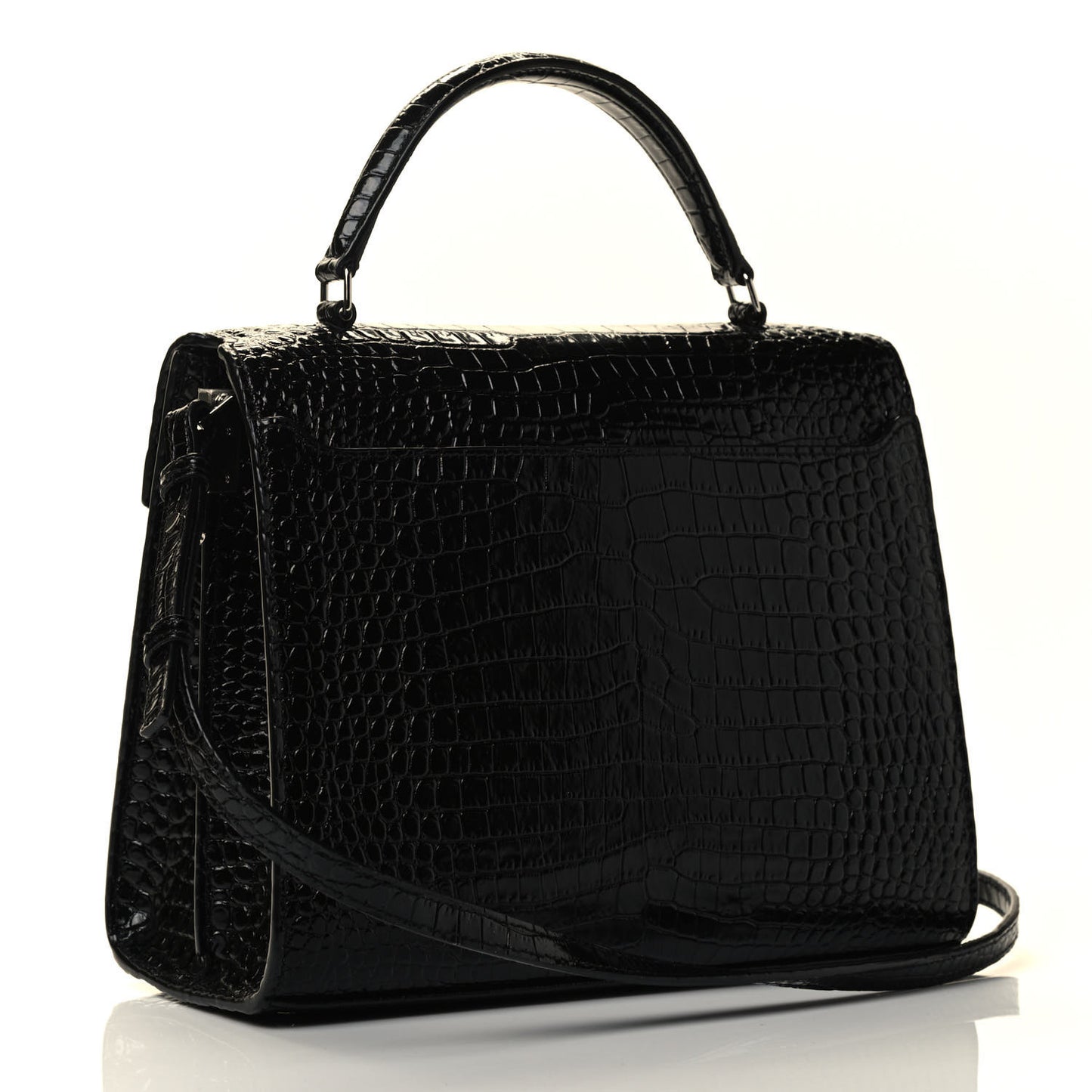 Calfskin Crocodile Embossed Medium Classic Monogram Cassandra Top Handle Black Rouge Legion