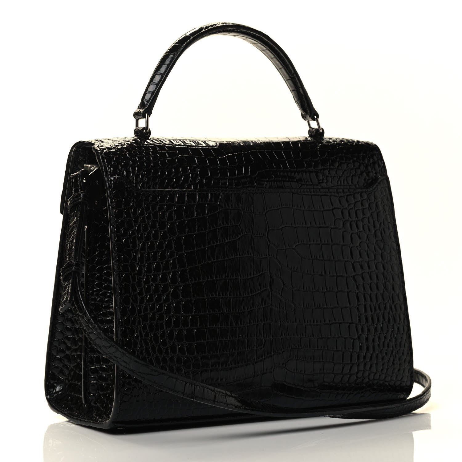 Saint Laurent Calfskin Crocodile Embossed Medium Classic Monogram Cassandra Top Handle Black Rouge Legion 2 of 4