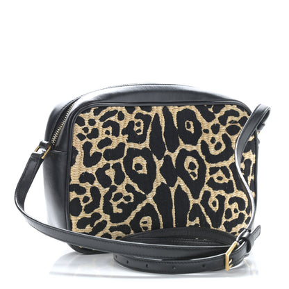 Saint Laurent Raffia Calfskin Leopard Print Monogram Lou Camera Bag Natural Beige Black 3 of 10