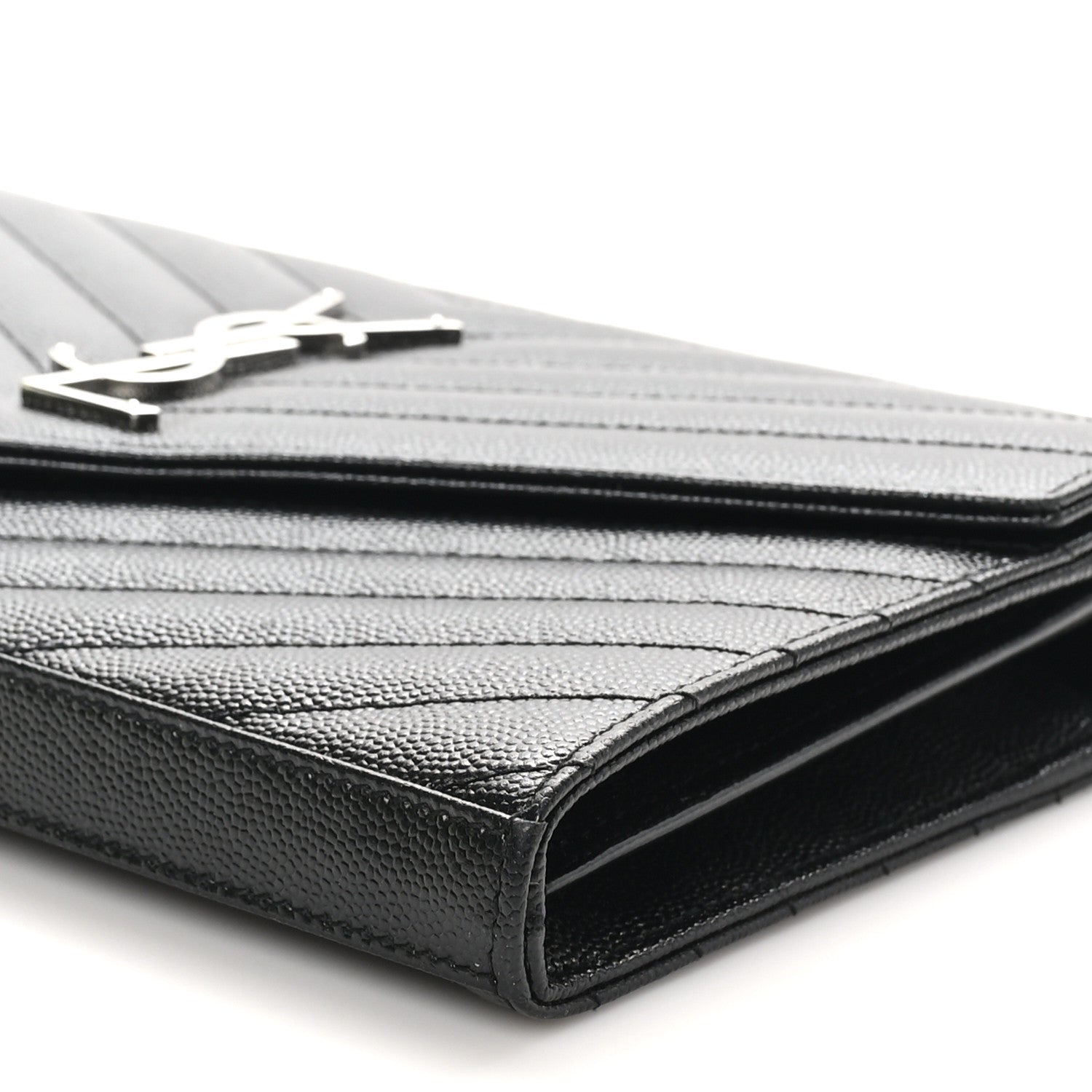 Saint Laurent Grain De Poudre Matelasse Chevron Monogram Chain Wallet Black 9 of 10