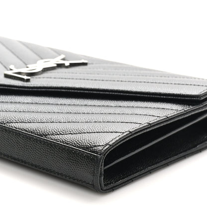 Saint Laurent Grain De Poudre Matelasse Chevron Monogram Chain Wallet Black 9 of 10