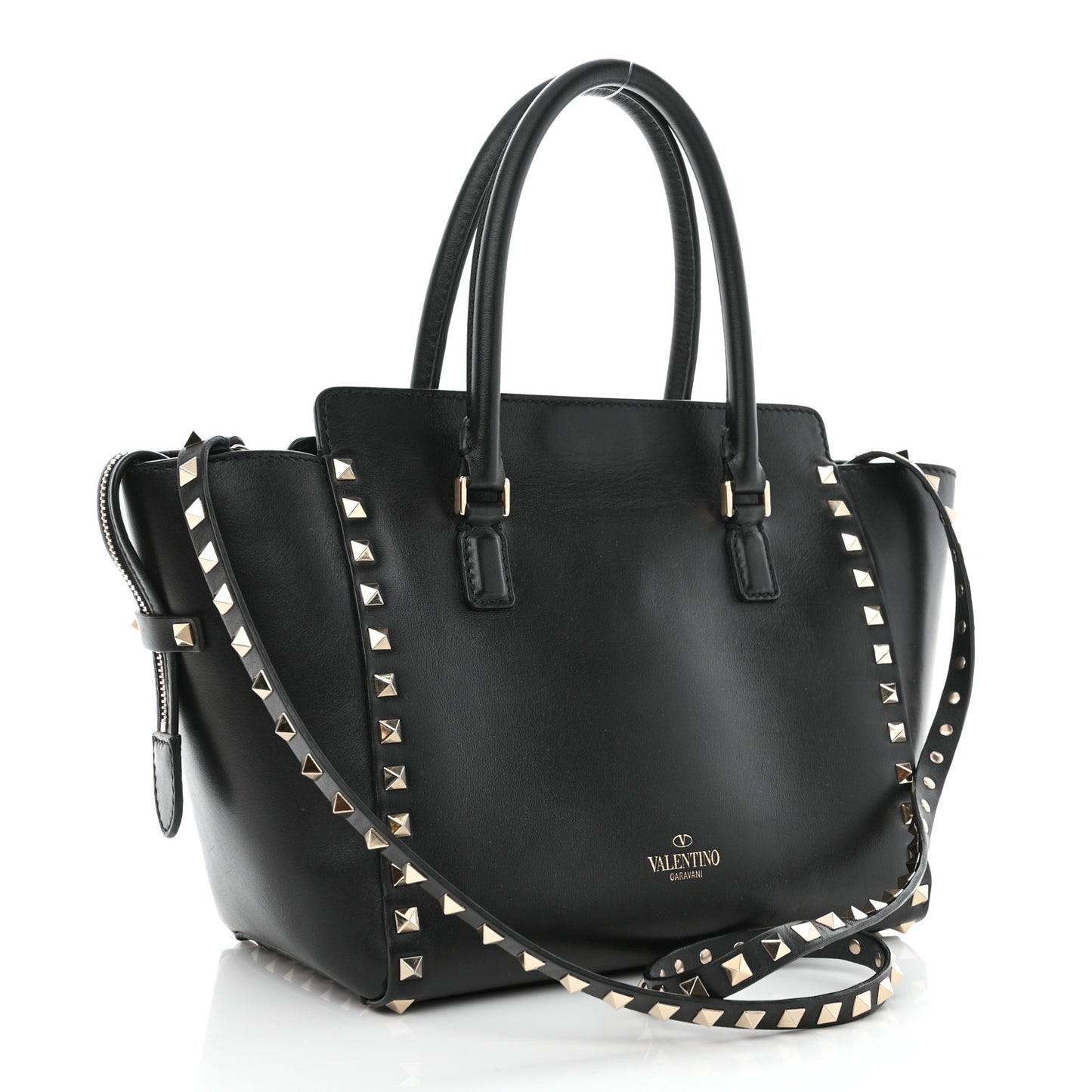 Vitello Small Rockstud Double Handle Tote Black