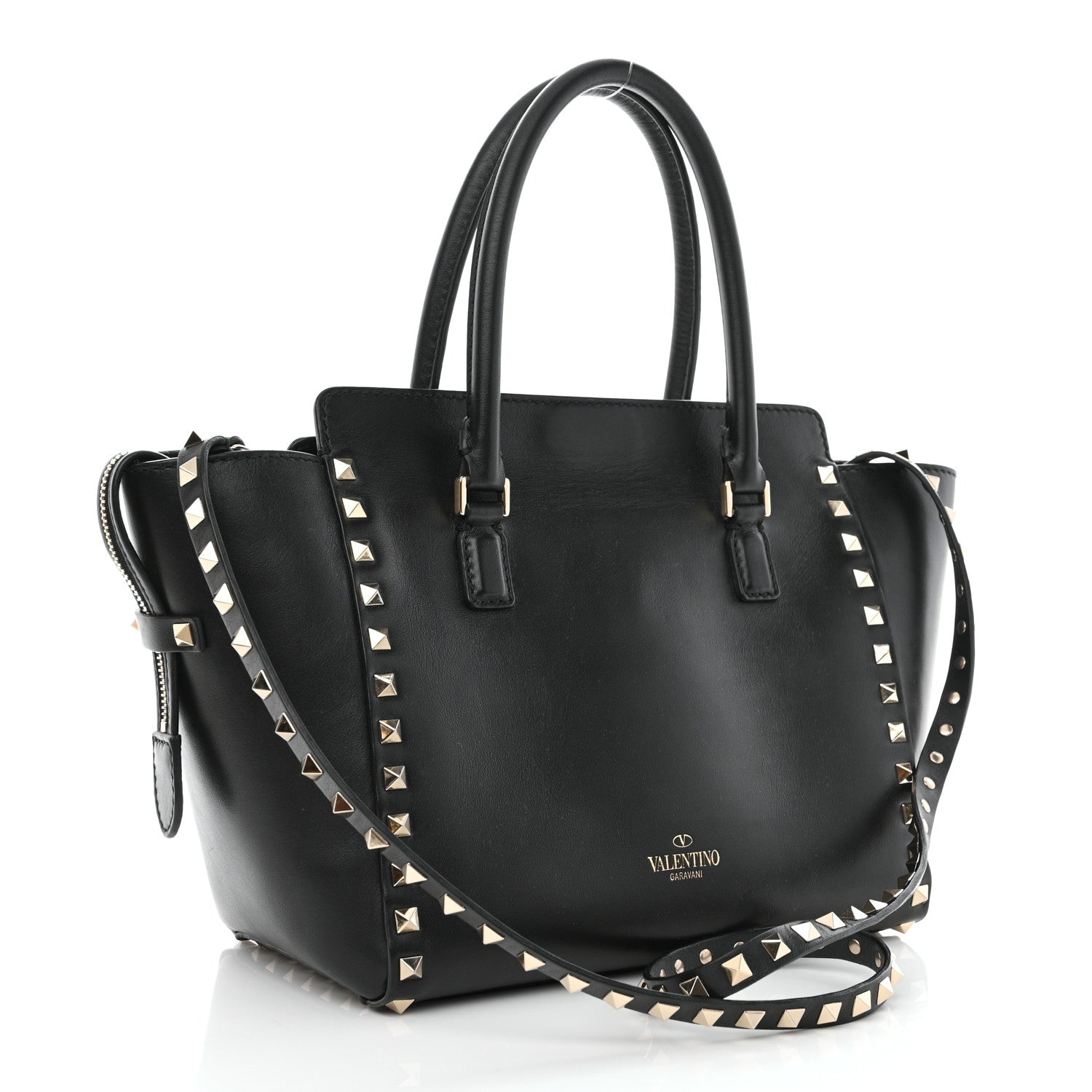 Valentino Garavani Vitello Small Rockstud Double Handle Tote Black 3 of 9