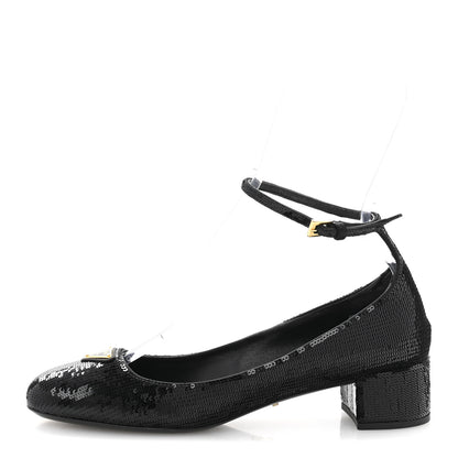 Prada Sequin Triangle Pumps 37.5 Black 1 of 11