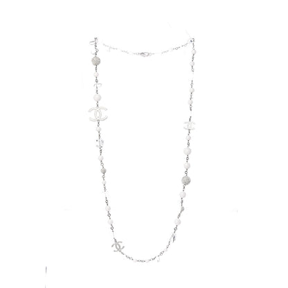 Chanel Crystal Bead CC Necklace Silver White 3 of 5