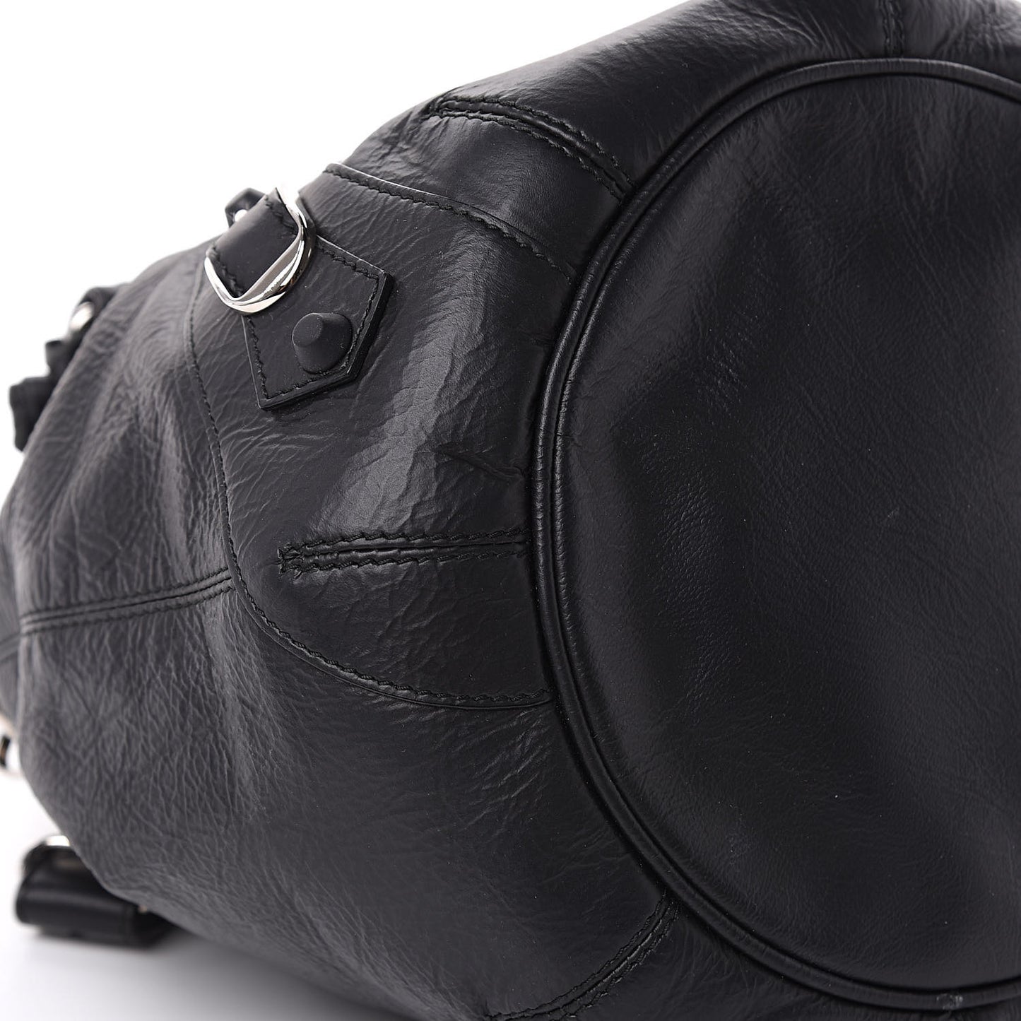 Matte Goatskin Rubber Covered Classic Hardware Mini Pompon Black