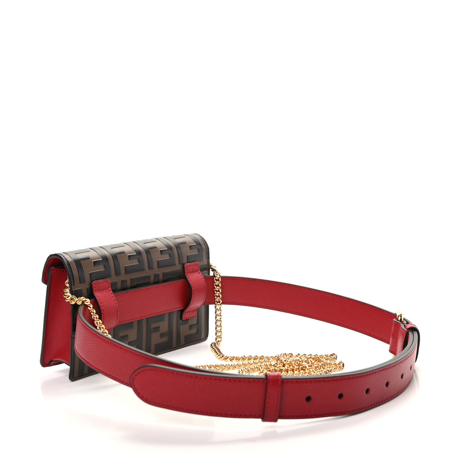 Fendi Vitello Cruise F is Fendi Bi-Color FF 1974 Embossed Envelope Belt Bag Maya Black Fragola 4 of 10