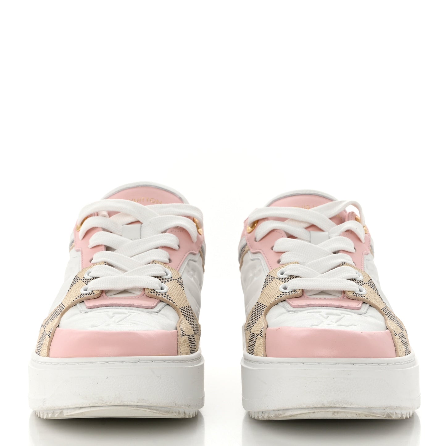 Monogram Embossed Calfskin Damier Azur Time Out Sneakers 39 Rose Clair Pink