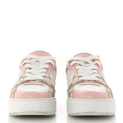 Louis Vuitton Monogram Embossed Calfskin Damier Azur Time Out Sneakers 39 Rose Clair Pink 2 of 9