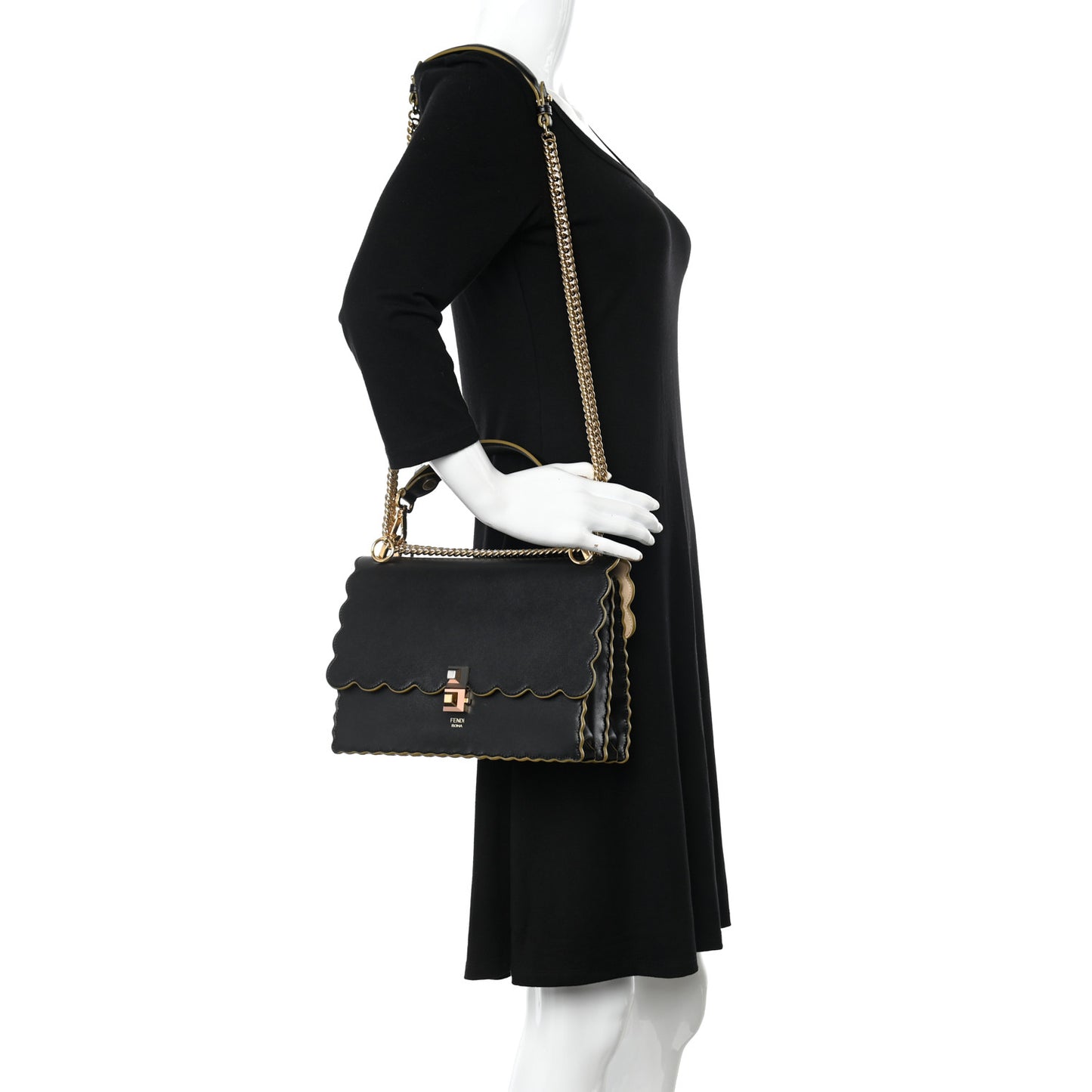 Vitello Liberty Scalloped Studded Kan I Shoulder Bag Black