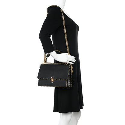 Fendi Vitello Liberty Scalloped Studded Kan I Shoulder Bag Black 2 of 21