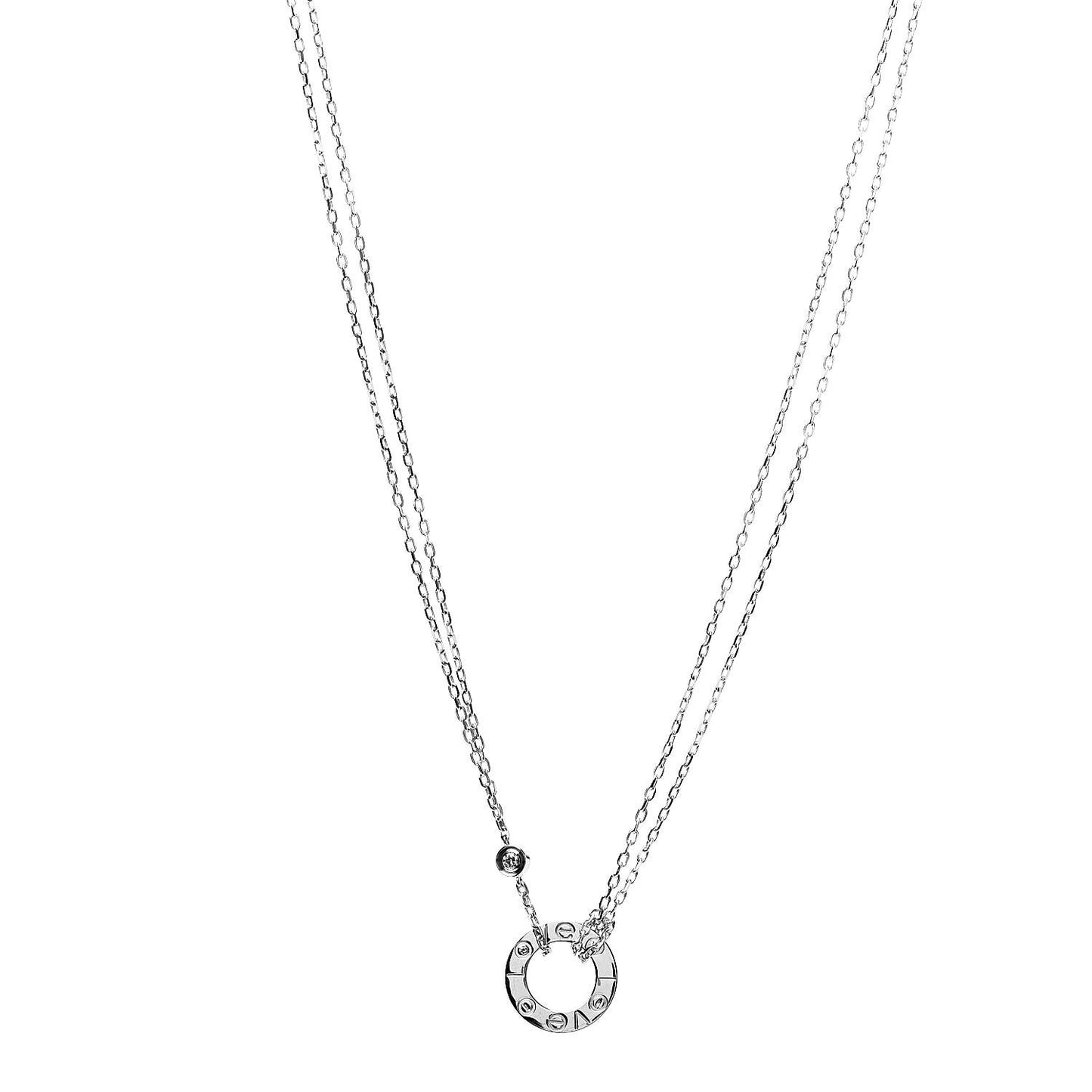 18K White Gold 2 Diamond LOVE Necklace
