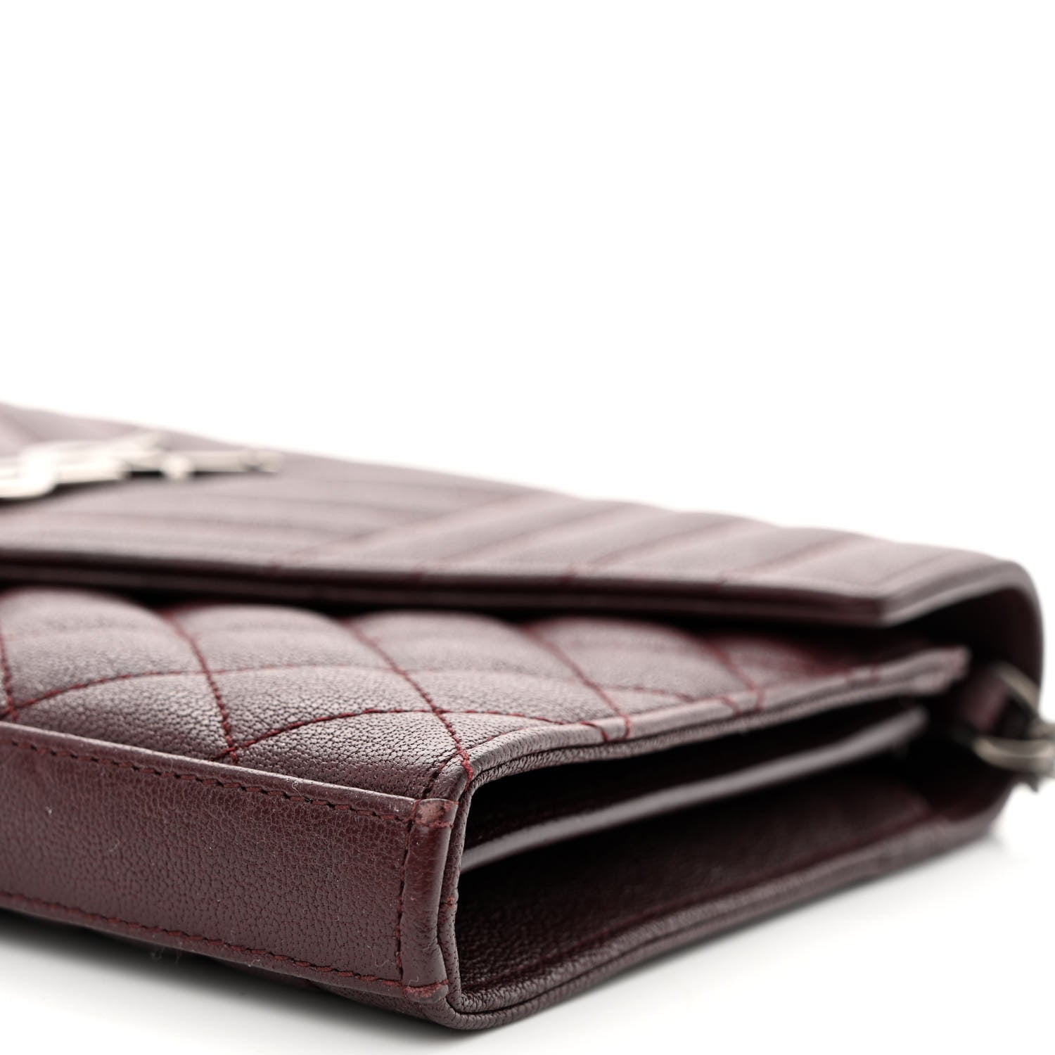 Saint Laurent Sheepskin Tri-Quilt Monogram Envelope Chain Wallet Burgundy 10 of 12