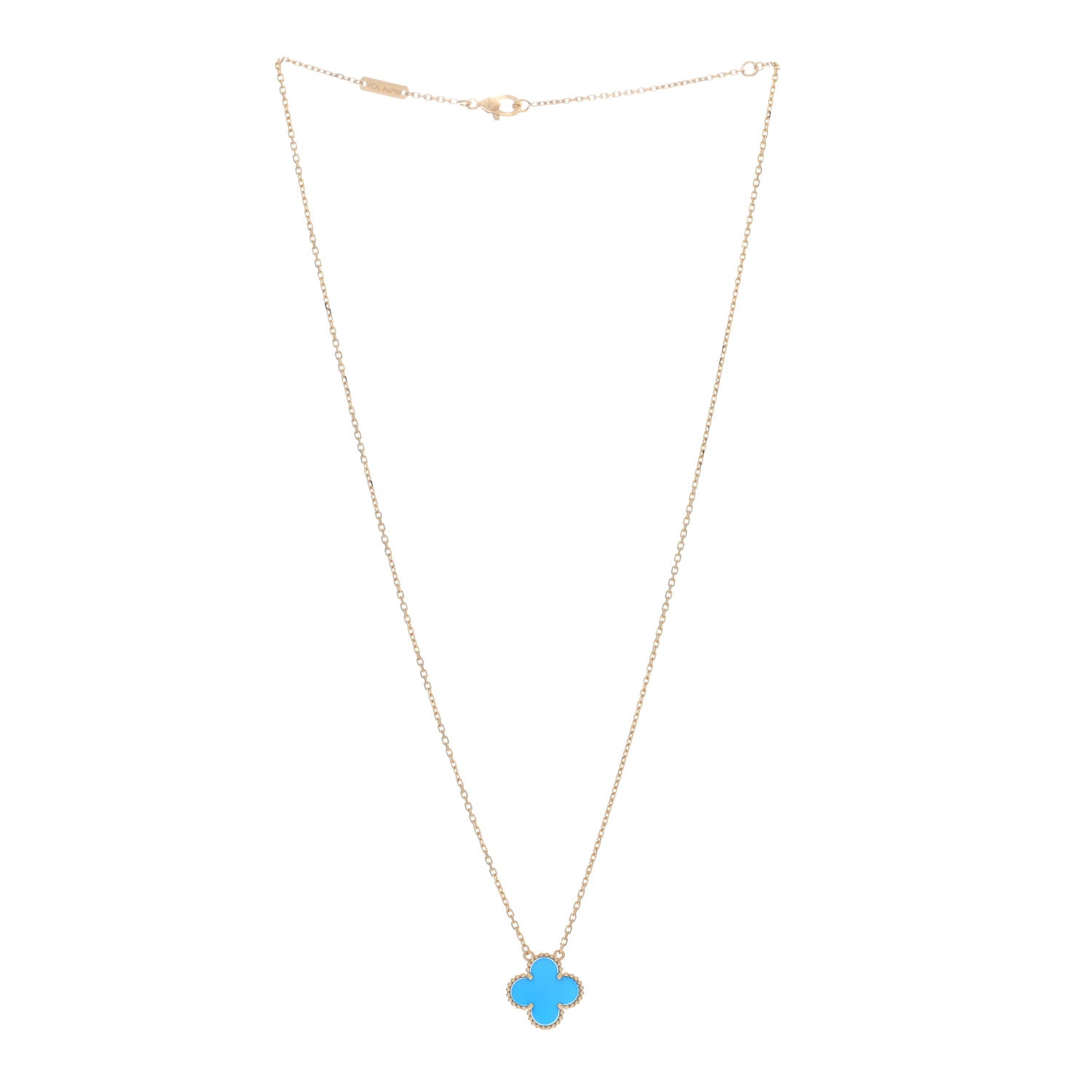 Van Cleef & Arpels 18K Yellow Gold Blue Agate Vintage Alhambra Pendant Necklace 2 of 4