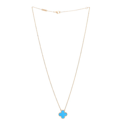 Van Cleef & Arpels 18K Yellow Gold Blue Agate Vintage Alhambra Pendant Necklace 2 of 4