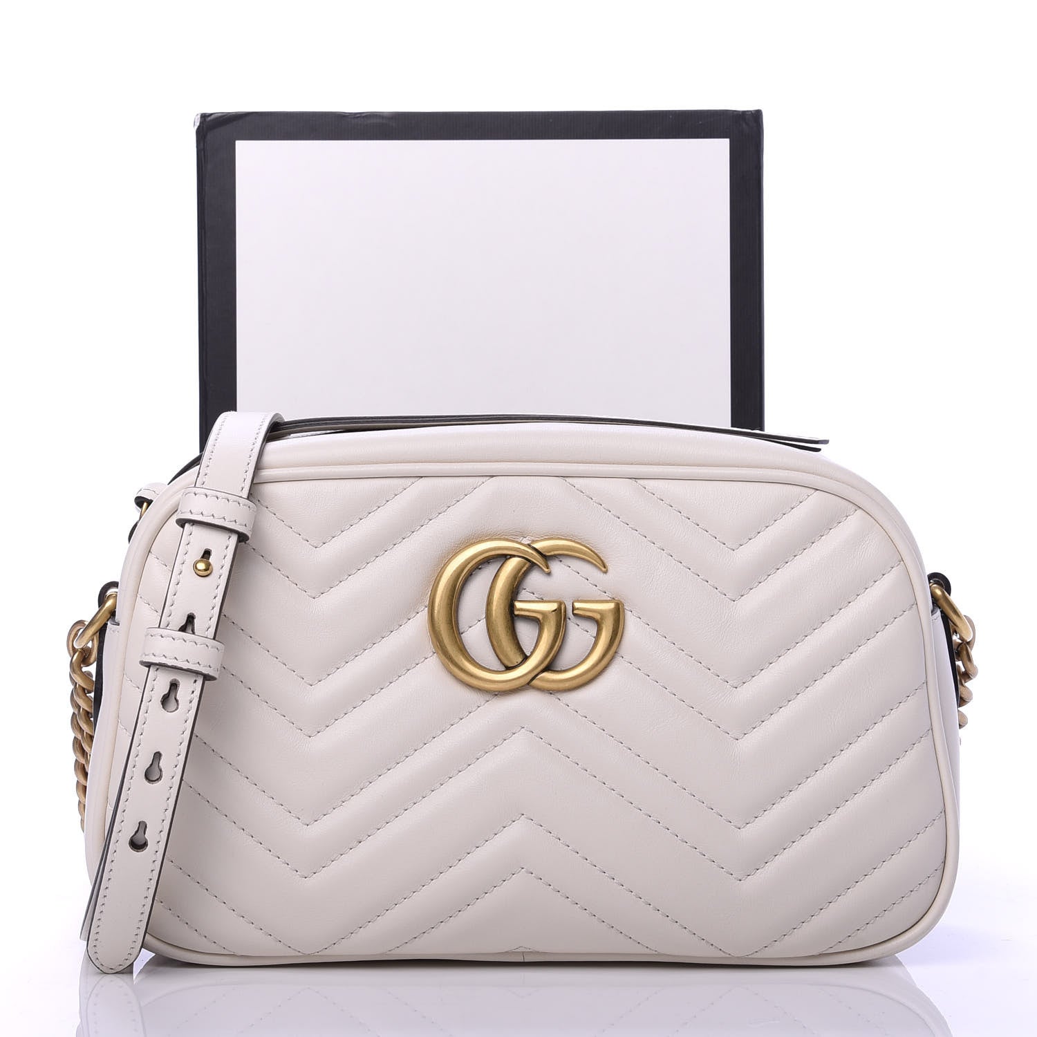 Gucci Calfskin Matelasse Small GG Marmont Chain Shoulder Bag White 12 of 12