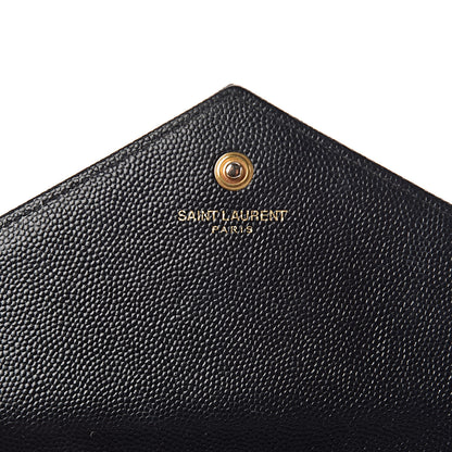 Saint Laurent Grain De Poudre Matelasse Chevron Monogram Chain Wallet Black 13 of 14
