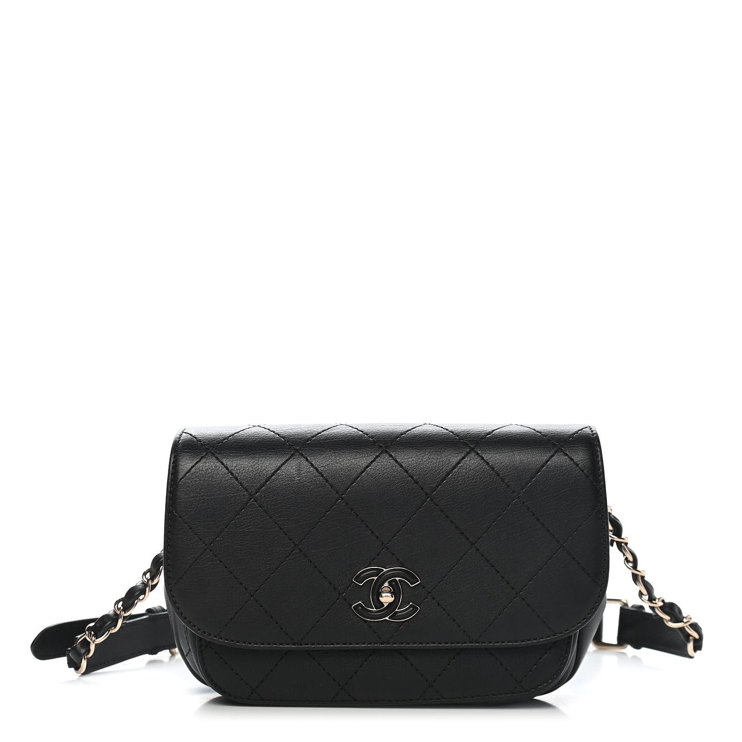 Calfskin Stitched Coco Curve Waist Bag Black