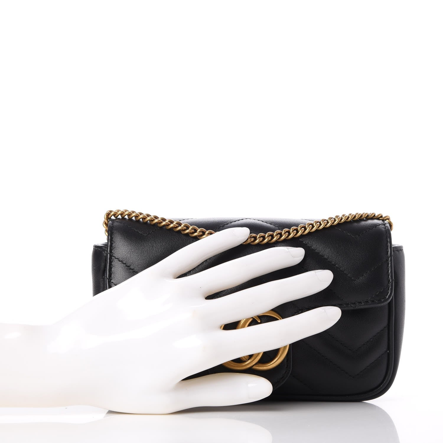 Gucci Calfskin Matelasse Super Mini GG Marmont Shoulder Bag Black 3 of 11