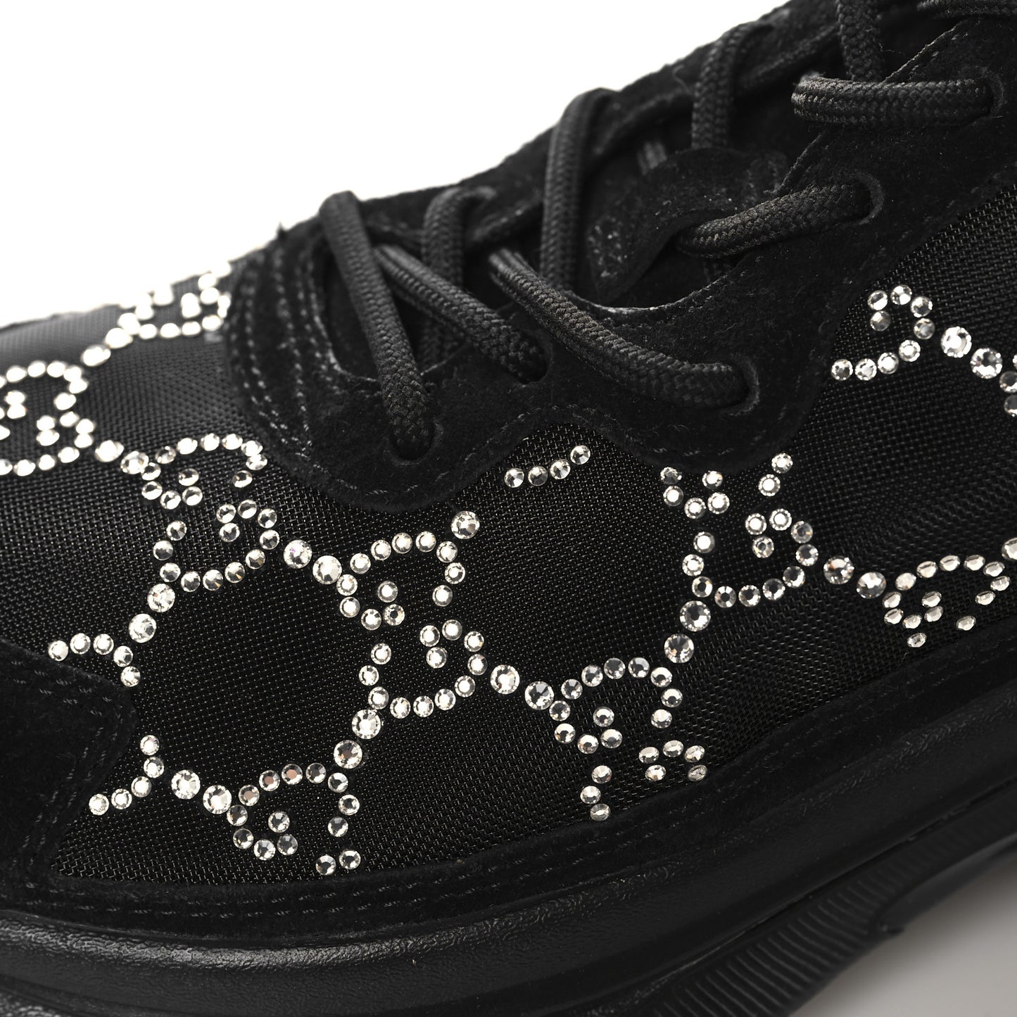 Tela Retino Mesh Crystal Suede GG Monogram Womens Gucci Run Sneakers 36.5 Black Silver