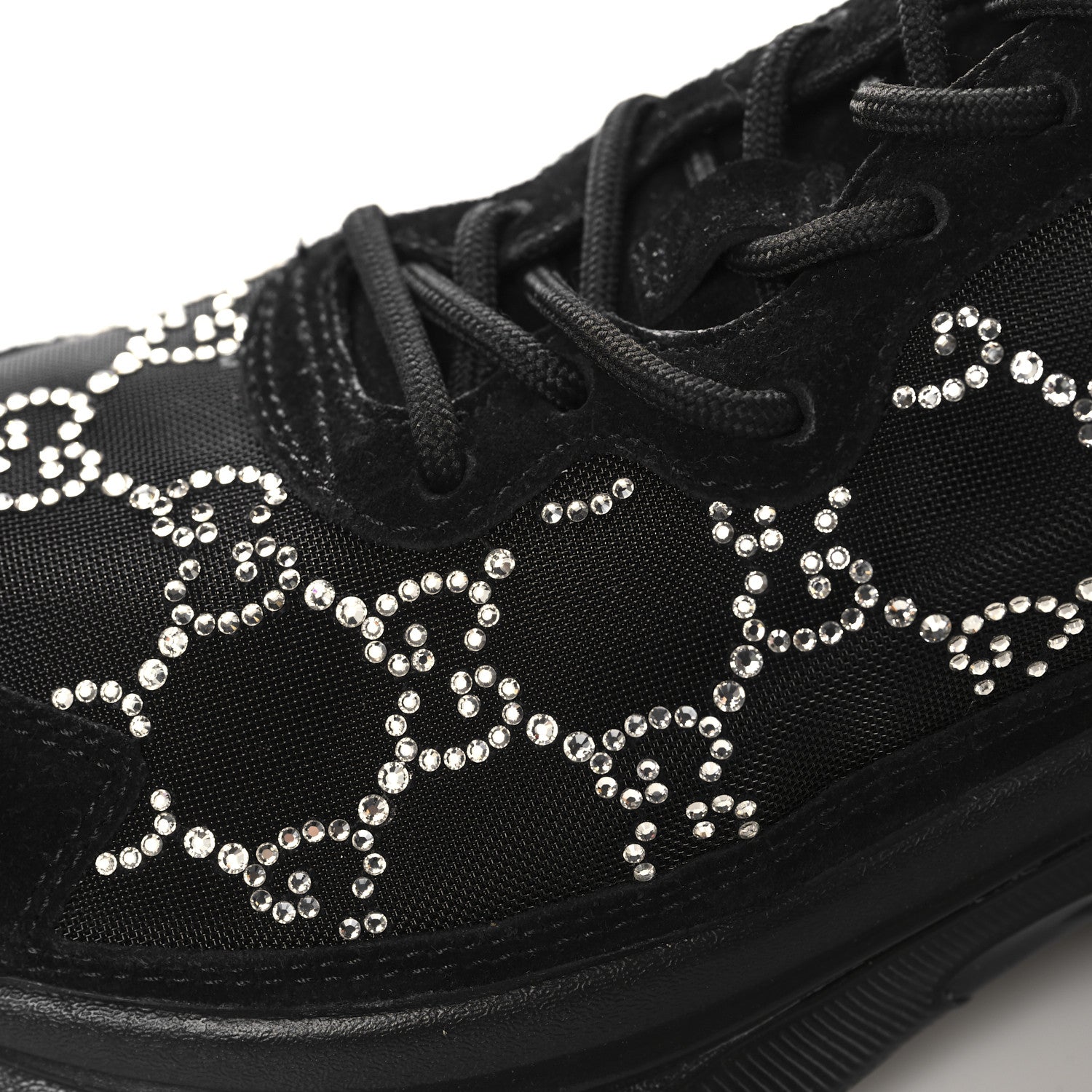 Gucci Tela Retino Mesh Crystal Suede GG Monogram Womens Gucci Run Sneakers 36.5 Black Silver 11 of 11