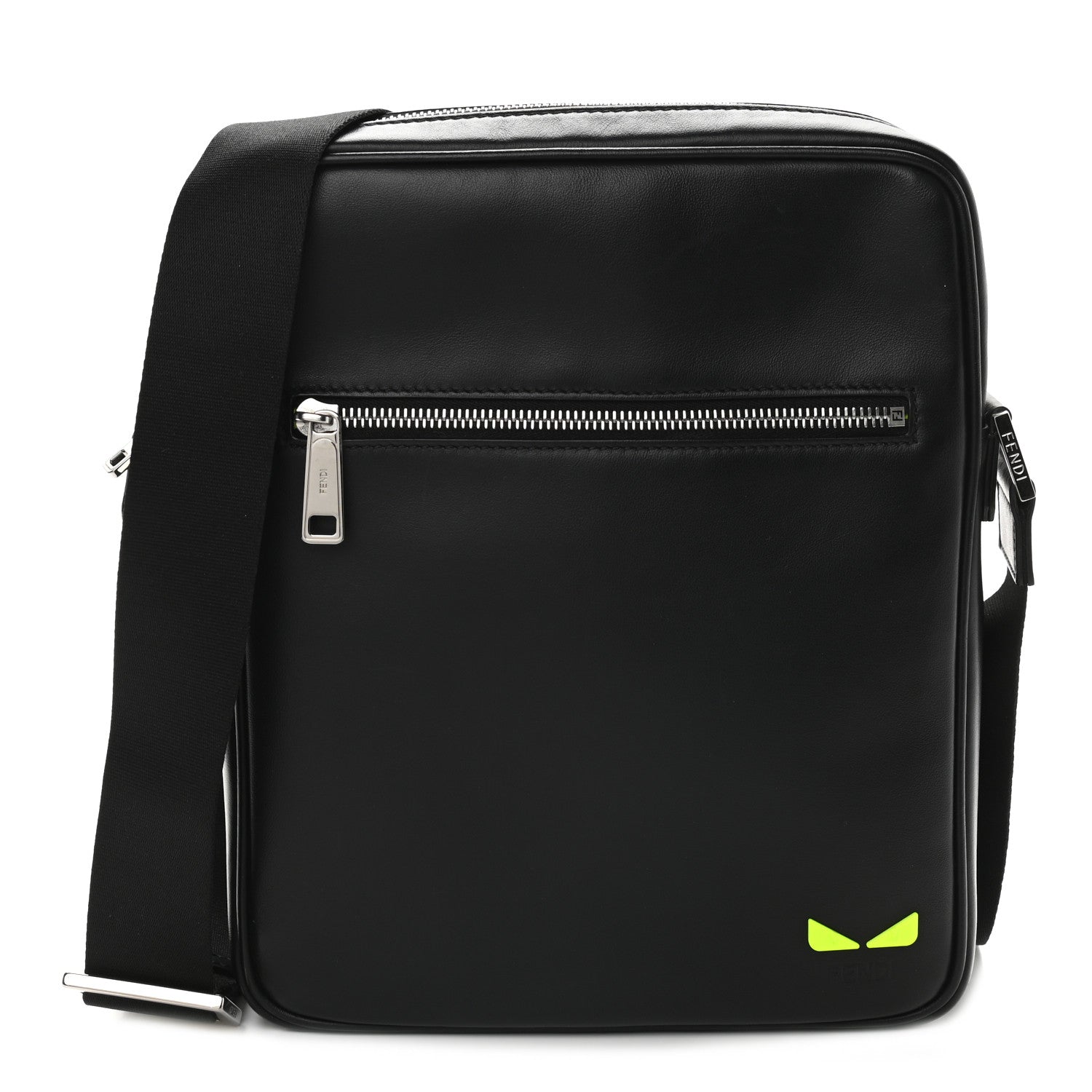 Fendi Vitello Grace Light I See You Eyes Messenger Bag Black Giallo Fluo 1 of 9
