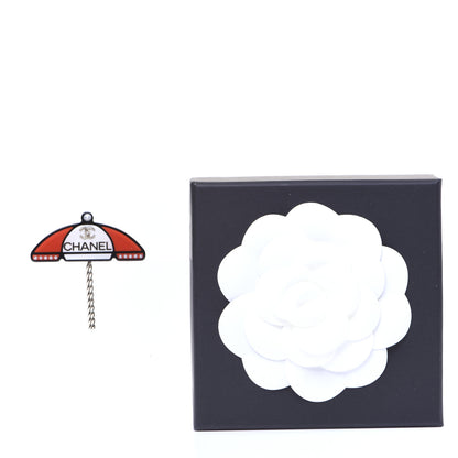 Chanel Resin Pearl Umbrella Brooch Gold Red White 8 of 8