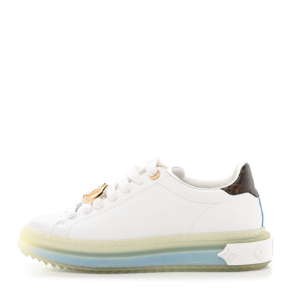 Louis Vuitton Lambskin Monogram Time Out Sneakers 37.5 White Light Blue 1 of 10