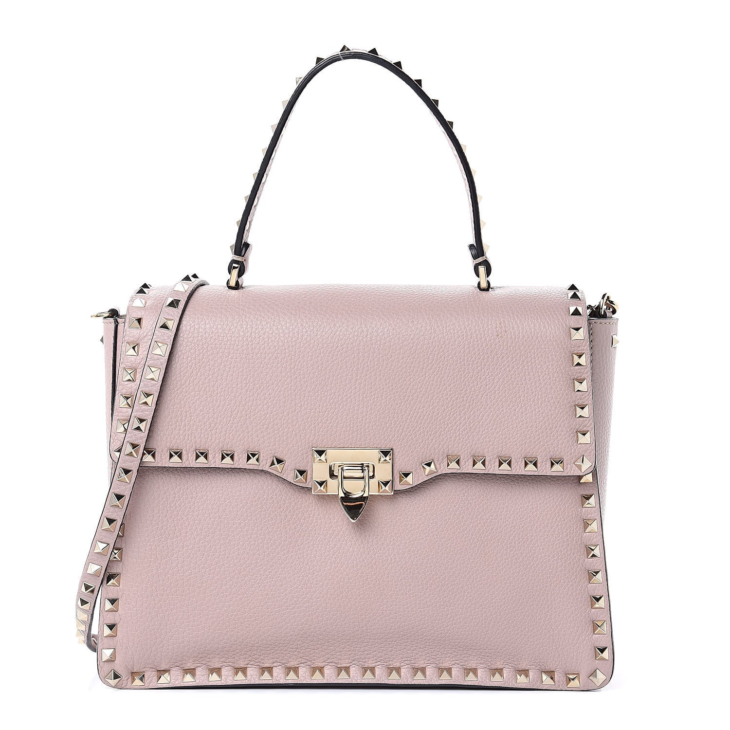 Valentino Garavani Grained Calfskin Rockstud Top Handle Flap Shoulder Bag Poudre 1 of 14