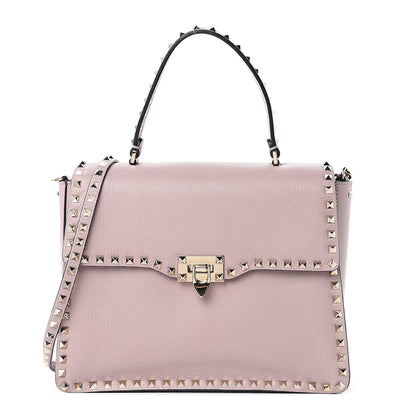 Valentino Garavani Grained Calfskin Rockstud Top Handle Flap Shoulder Bag Poudre 1 of 14