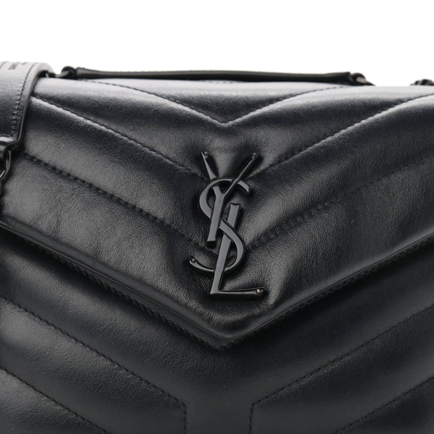 Saint Laurent Calfskin Y Quilted Monogram Small Loulou Chain Satchel Black 9 of 12