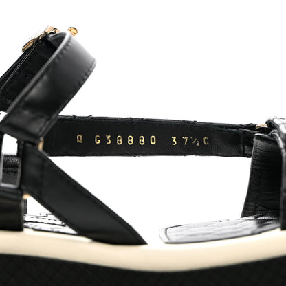 Chanel Lambskin Logo Platform Sandals 37.5 Black White 5 of 9