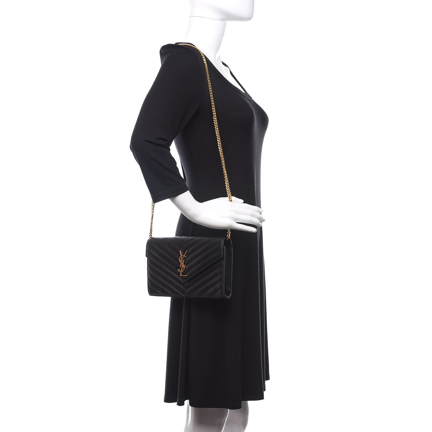 Grain De Poudre Matelasse Chevron Monogram Chain Wallet Black