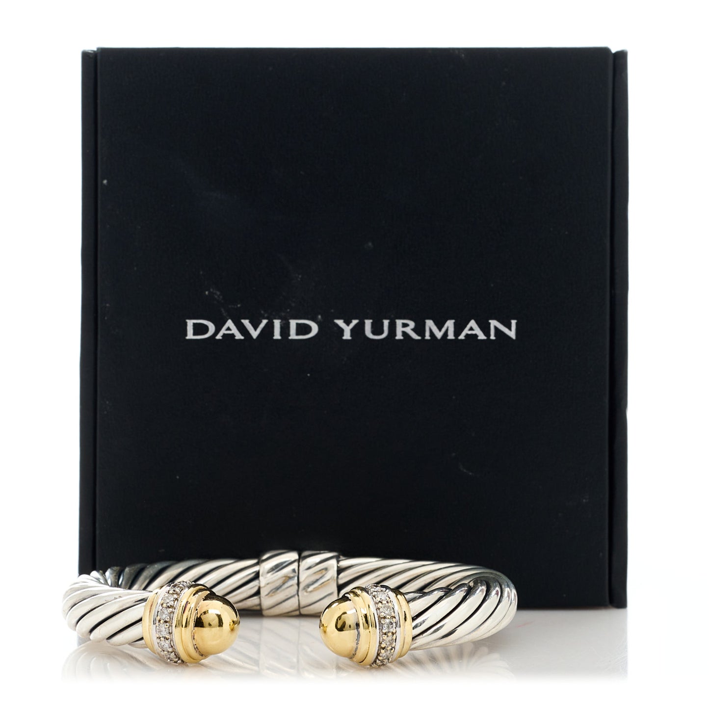 Sterling Silver 18K Yellow Gold Diamond 10mm Cable Classics Dome Bracelet