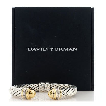 David Yurman Sterling Silver 18K Yellow Gold Diamond 10mm Cable Classics Dome Bracelet 4 of 4
