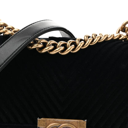 Chanel Velvet Chevron Quilted Small Boy Flap Black 8 of 12