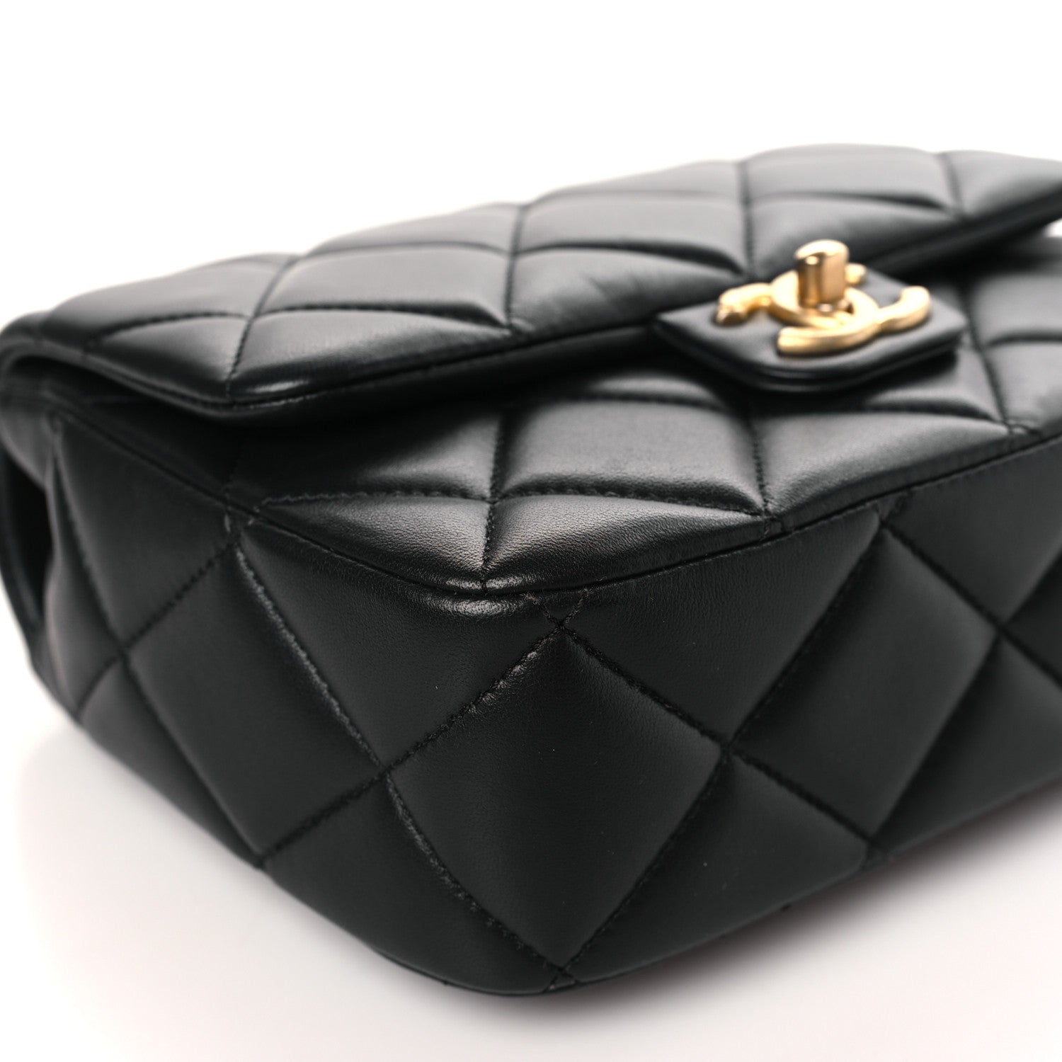 Chanel Lambskin Enamel Pearl Quilted Mini Charm Me Square Flap Black 7 of 9