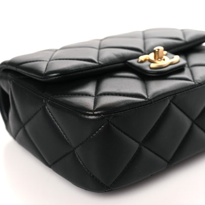 Chanel Lambskin Enamel Pearl Quilted Mini Charm Me Square Flap Black 7 of 9