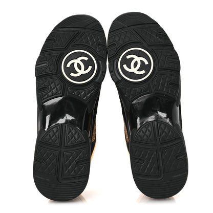 Chanel Metallic Fabric Suede Calfskin Crocodile Embossed Mens CC Sneakers 45 Black Gold 7 of 12