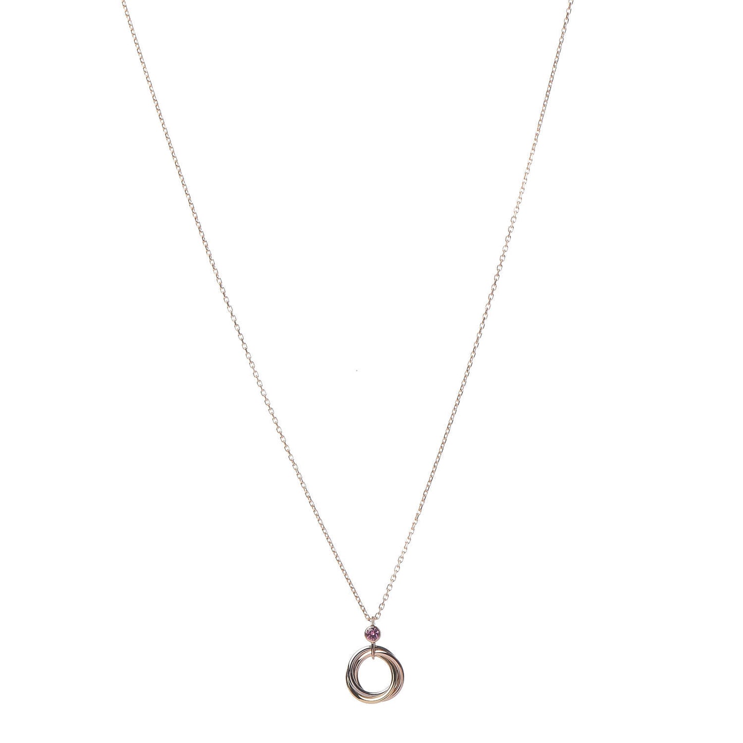 18K Pink Yellow White Gold Pink Spinel Trinity Pendant Necklace