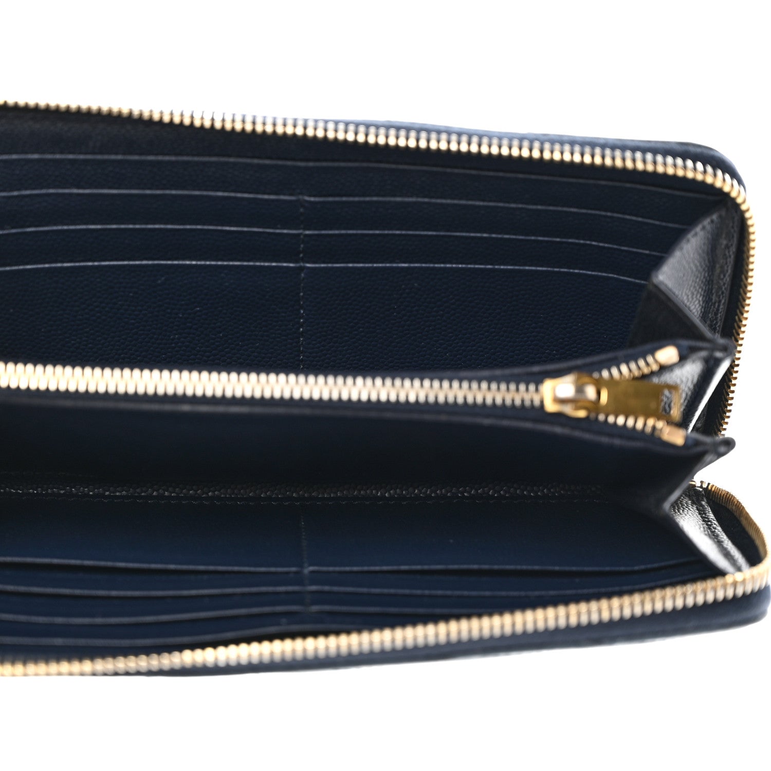 Saint Laurent Grain De Poudre Matelasse Chevron Monogram Zip Around Wallet Navy 5 of 10