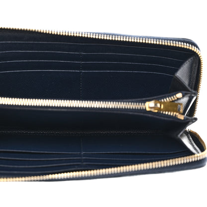 Saint Laurent Grain De Poudre Matelasse Chevron Monogram Zip Around Wallet Navy 5 of 10