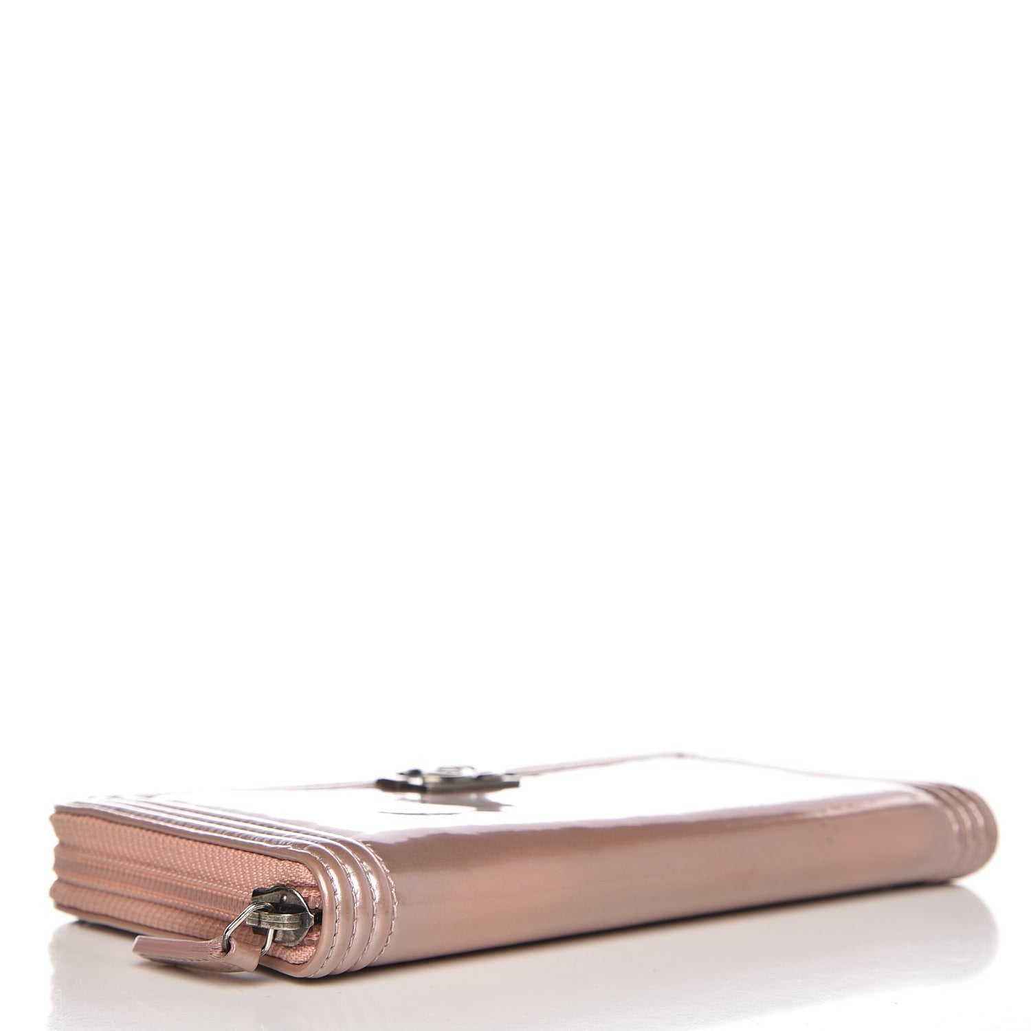 Chanel Metallic Patent Boy Large Gusset Zip Around Wallet Pink 4 of 10